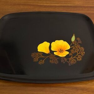 Vintage MCM Couric of Monterey Black Tray with Yellow Poppies